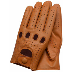 Riparo Genuine Leather Full-Finge Leather Driving Gloves - Cognac