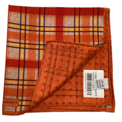 ROBERT TALBOTT Reversible Mens Silk Pocket Square ITALY PLAID Orange/Red NWT $95