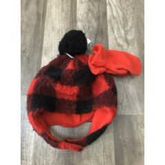 Old Navy Buffalo Plaid Sherpa Toddler Trapper Hat & Mittens. Large New With Tag