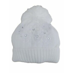 BNWT Baby girls warm winter butterfly & Diamonte pom pom white bobble hat 0-3 m