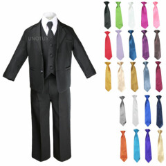 6pc Baby Boys Formal Wedding Black Vest Suits Tuxedo Extra Color Necktie Set S-7