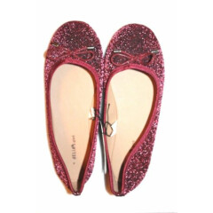 Delia's Girl Youth Girls' Sparkly Burgundy Red Glitter Bow Ballet Flat Shoes 4M