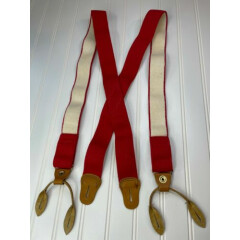 VINTAGE LL Bean Red Suspenders Heavy Duty Mens Button Braces Long