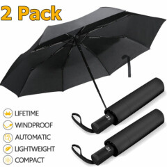 2X Umbrella Anti-UV Sun Rain Windproof Folding Compact Umbrella Automatic Black