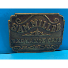 Old Vtg Collectible Sam. Miller Exchange Cafe Brass? Belt Buckle 3.25" x 2.5" 