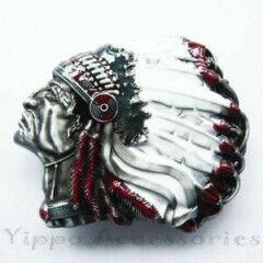 American Native Indian Chief Color Feather Western Metal Fashion Belt Buckle
