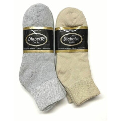 6 /12 Pair Non-Binding Top DIABETIC Gray & Tan Ankle Sock Size 10-13.