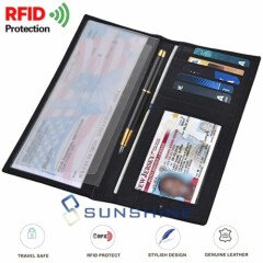 New Genuine Leather Checkbook Cover Card Holder Wallet Unisex RFID Blocking