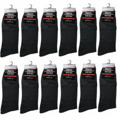 New Lot 12 Pairs Mens Black Solid Cotton Dress Crew Socks Size 10-13 Thin Casual