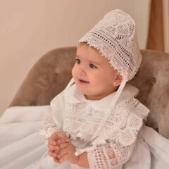 Fully Handmade Lace Baby Christening Bonnet / White Baby Bonnet 100% Cotton UK