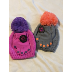 Girls Accessories: Hat & Glove Set, Metal Stud Decor: Gray or Pinks, One Size