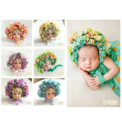 Flowers Florals Hat Newborn Baby Photography Props Handmade Colorful Bonnet Hat