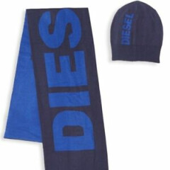 Diesel Blue 2-Piece Logo Scarf & Beanie Set