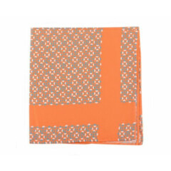 Cesare Attolini Orange Geometric Motif Silk Pocket Square Handmade In Italy