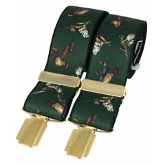 Luxury David Aster green Country Birds braces, 35mm wide Shooting,Pheasant, game