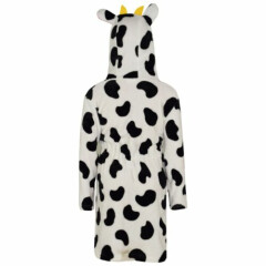 Kids Girls Boys 3D Animal Cow Bathrobe Fleece Dressing Gown Nightwear Loungewear