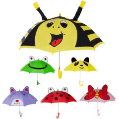 Cute Kids Children's Animal Umbrella 3D Ear Cartoon Hook Handle Rain Brolly 