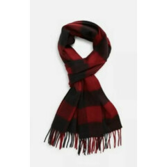 New Nordstrom Red Black Buffalo Plaid 100% Cashmere Fringe Classic Scarf