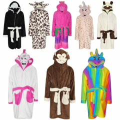 Kids Girls Bathrobe 3D Animal Dressing Gown Fleece Nightwear Loungewear 2-13 Yrs