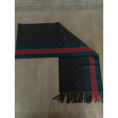 Gucci Wool Scarf Unisex Green Red Brown Jacquard
