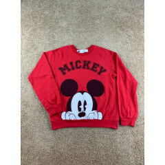 Disney Sweater Adult Medium Red Crewneck Sweatshirt Long Sleeve Mickey Girls