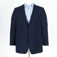 Kiton Navy Blue Chalk Stripe Suit, Working Cuffs Size 44, 40 X 32 Pants