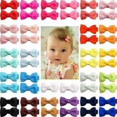 50 Pieces 25 Colors In Pairs Baby Girls Fully Lined Hair Pins Tiny 2" Bows Clips