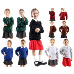 Girls Boys Kids Jumper Sweatshirt Crew tops Round/V- Neck School Uniform fleece