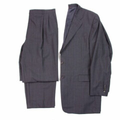 Hickey Freeman Bespoke Mens 44R x 35 Gray Plaid Check Wool 2 Btn 2 Piece Suit