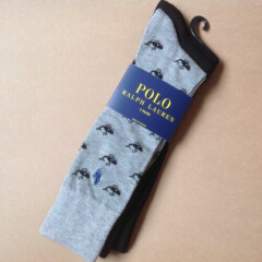 NWT POLO Ralph Lauren MENS Whale Trouser Sock 3 pack gray10-13
