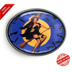 Retro Witch Belt Buckle - Vintage Halloween Pin-up Handmade Oval Buckle - 3