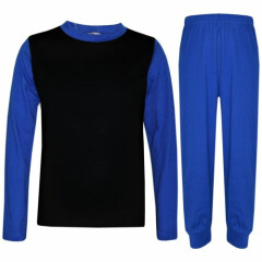 Kids Girls Boys Pjs Contrast Royal Blue Color Plain Stylish Pyjamas Set 2-13 Yr