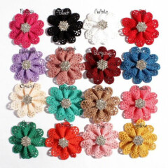 120pcs 5.5cm Hollow Out Hair Flowers With Sparkly Snow Rhinestone Buttons