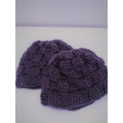 Toddler Crochet Beanie 100% Merino, 5.5" length, Purple Basketweave design