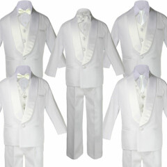 Boy White Shawl Lapel Party Suit Tuxedo to Choose Ivory Satin Bow Necktie Vest