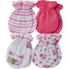 Gerber Baby Girl 4 Pack Mittens Accessory, Lil' flowers, 0-3 Months