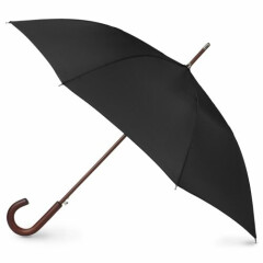 Black Wooden Stick Umbrella Automatic Open Long Crook Handle Sun Protection 48in