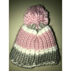 LAURA ASHLEY baby girls 0-12 month THICK KNIT WINTER HAT fleece lined POM POM 