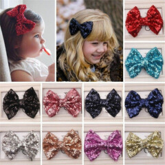 Kids Girls Shiny Sequined Bow Bowknot Hair Clip Headdress Hair Bow Accessories