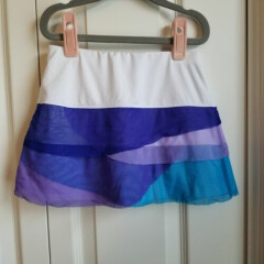 LUCKY IN LOVE Girl Tennis Skirt Skort White Mesh Purple Blue Petals 7 8