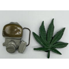 Lot Of 2 Novelty Belt Buckles Marijuana Cannibus Weed/ Gas Mask Both Metal Made