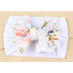 Baby Girls White Floral Head Wrap Bow Headband