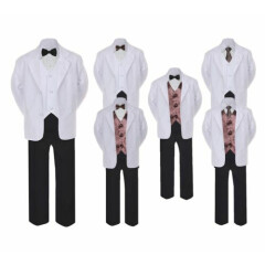 5-7pc Formal Black & White Suit Set Brown Bow Necktie Vest Boy Baby Sm-20 Teen