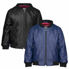 Boys GIrls Kids Unisex Real leather Bomber Style Jacket Varsity Zip Black Blue