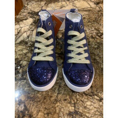 Gymboree Blue Polka Dot Sparkle High-Top Sneakers Gold Laces. Girls Size 12
