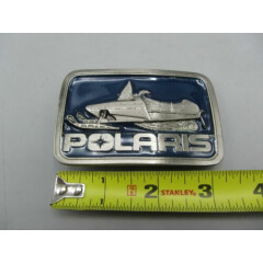 Vintage Polaris Snowmobile Blue Winter Pewter Belt Buckle - Made in USA