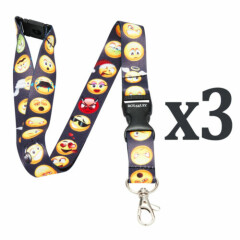 Pack of 3 Rolseley Multicolour Lanyards Neck Straps with Emoji Pattern 