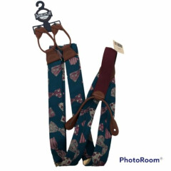 Double Play Genuine Button Suspenders In Teal With Bow Tie Design