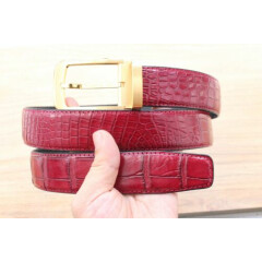 No Jointed - Dark Red Real CROCODILE Belly LEATHER Skin Men's Belt - W 1.3 inch