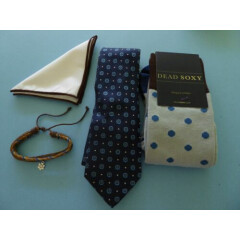Gent Life Navy Tie + Dead Soxy Sock + Pocket Square + Tropicalia Bracelet Daisy